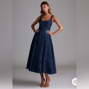 AMALIE NAVY A-LINE MIDI DRESS
